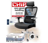 Ergonomic mesh office chair, adjustable seat depth, 4D armrests, 3D headrest, lumbar support, 135 degree recline - CLOUVOU CleverSeat