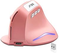 Ergonomic Mouse, 2.4GHz Wireless Vertical Mouse Computer Mouse with 3 Adjustable DPI 1000/1600/ 2400, Optical Sensor, 6 Buttons, Rechargeable Wireless Mouse for Laptop Desktop Mac (Pink)