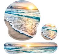 Ergonomic Mouse Pad with Wrist Rest and Keyboard Wrist Rest, Memory Foam Wrist Rest for Computer Keyboard, Easy Typing, Pain Relief, Mouse Pad Wrist Support for Gaming, Office, Laptop, Beach Sunset