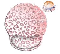 Ergonomic Mouse Pad with Wrist Rest - Includes Coaster,Comfortable Support for Home Office & Gaming,Non-Slip Base,Pain Relief,Pink Leopard Print