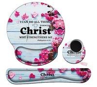 Ergonomic Mouse Pad with Wrist Support[20% Larger] and Keyboard Wrist Rest Set + Coaster, JYCUHTCL Soft Gel Memory Foam Easy Typing Pain Relief Combo for Computer Laptop-Christian Bible Flower