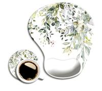 Ergonomic Mouse Pad with Wrist Support and Coaster,Mouse Pads with Non-Slip PU Base for Home Office Working Studying Easy Typing & Pain Relief Watercolor Leaves