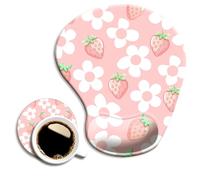Ergonomic Mouse Pad with Wrist Support,Mouse Pad with Wrist Rest and Coaster Set,Office Supplies Non-Slip Mouse Pads for Desk, Non-Slip Comfortable,Pink Floral