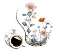 Ergonomic Mouse Pad with Wrist Support,Mouse Pad with Wrist Rest and Coaster Set,Office Supplies Non-Slip Mouse Pads for Desk, Non-Slip Comfortable,Watercolor Floral