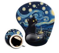 Ergonomic Mouse Pad with Wrist Support,Mouse Pad with Wrist Rest and Coaster Set,Office Supplies Non-Slip Mouse Pads for Desk, Non-Slip Comfortable,Cute Black Cat