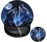 Ergonomic Mouse Pad with Wrist Support Wolf Mousepad Wrist Rest for Pad Gel Carpal Tunnel Relieves Pain Blue Mouse Mat with A Coaster for Computer Girl Work