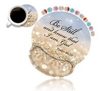 Ergonomic Mouse Pad Wrist Support and Coasters Set, Gaming Mouse Pad with Lycra Cloth, Non-Slip PU Base for Computer Laptop Home Office, Rainbow Glitter Christian Quote Bible Verse Psalm 46:10
