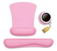 Ergonomic Mouse Pad Wrist Support & Keyboard Set Memory Foam Non-Slip Rubber Base Cute Mouse Mat Coaster Home,Computer,Office for Pain Relief and Easy Typing - Pink