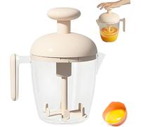 Ergonomic Multi-Blade Manual Egg Mixer,Press The Egg Beater Cup,Hand Push Rotary Whisk Blender Cup,Built-in Mesh Filter, Kitchen Mixing Tool for Beating Eggs Frothing Milk (Beige)