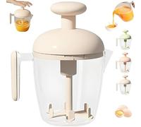 Ergonomic Multi-Blade Manual Egg Mixer, Press The Egg Beater Cup, Hand Push Rotary Whisk Blender Cup, Semi-Automatic Rotating Egg Whisk for Baking, Frothing Milk, Blending, Mixing (Beige)