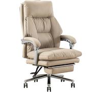 Ergonomic Office Chair, Genuine Leather Computer Swivel Task Chair with Retractable Footrest and Adjustable Lift and Back