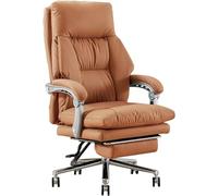 Ergonomic Office Chair, Genuine Leather Computer Swivel Task Chair with Retractable Footrest and Adjustable Lift and Back