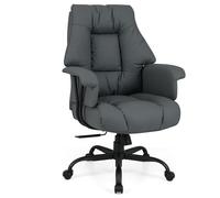 Ergonomic Office Chair High Back PU Leather Swivel Computer Chair with Spring Cushion Seat and Tilting Backrest Heavy Duty Task Executive Rolling Gaming Chairs for Home Office (Gray)