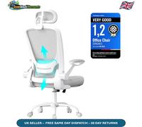 Mesh Office Chair with Flip-Up Armrests, Dove Grey / with Headrest