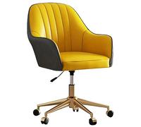 Ergonomic Office Chair PU Leather Desk Chairs Vanity Chair with Wheels and Gold Base, Swivel Task Chair for Women,Girls