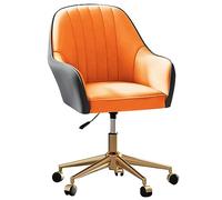 Ergonomic Office Chair PU Leather Desk Chairs Vanity Chair with Wheels and Gold Base, Swivel Task Chair for Women,Girls