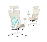 Ergonomic office chair with adjustable lumbar and headrest, Sand Beige / Adjustable Armrests