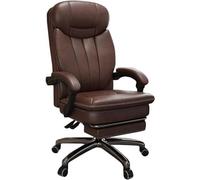 Ergonomic Office Chair with Footrest, Adjustable 170° Recline, Genuine Leather, Comfortable Desk Chair for Home and Office Use