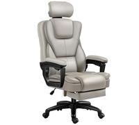 Ergonomic Office Chair with Footrest & Headrest High Back Executive Computer Chair in Faux Leather with Adjustable Armrests & Wheels Gray