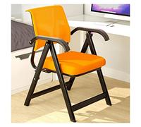 Ergonomic Office Desk Chair Stacking Folding Chair with Padded Fabric Seat & Tablet Arms No Wheels Mid Back Design Comfortable Orange Upholstered Dining Chair