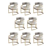 Ergonomic Orange Faux Leather Dining Chair Set - 8 Piece Modern Kitchen Armchairs with Brass Metal Legs for Comfortable Indoor Dining & Stylish Home Decor (Silver Gray)