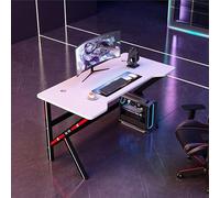 Ergonomic PC Computer Desk, K-Shaped Gaming Table, Gamer Workstation with Large Mouse Pad, Gamer Workstation with Large Mouse Pad, Cup Holder, White-L 100cm