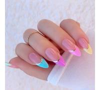 Ergonomic Rainbow Press-on Nails 24Pieces Long-Lasting French Design Lightweight for Office & Social Comfort Fake Nail Colorful Dopamine Design