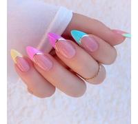 Ergonomic Rainbow Press-on Nails 24Pieces Long-Lasting French Design Lightweight for & Social Comfort Fake Nails Colorful Design