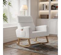 Ergonomic Rocking Chair with Armrests Cushioned Velvet Recliner Side Pocket White Accent Chair for Living Room Nursery and Relaxation.