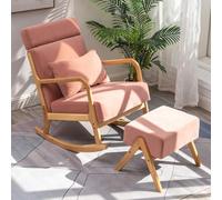 Ergonomic Rocking Chair with Cushioned Seat & Footstool - Comfortable Recliner Lounge Chair for Bedroom, Living Room, Balcony & Garden (Pink) - Stylish & Relaxing Furniture