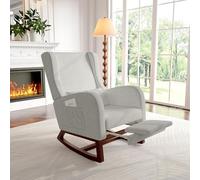 Ergonomic Rocking Chair with Footrest Soft Upholstered Recliner with Side Pocket Cozy Rocking Armchair for Living Room Nursery Grey Linen