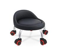 Ergonomic Rolling Stool Chair with Backrest, Leather Cushion, 360° Rotation, Compact Design, Low Wheel Rolling Seat for Comfort & Mobility, Ideal for Home & Office Use
