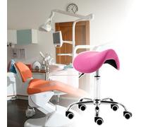 Ergonomic Saddle Chair with Wheels, Dental Hygienist Stool, Adjustable Drafting Chair for Tattooists, Stylists, Estheticians - Dark Pink Professional Salon Seating
