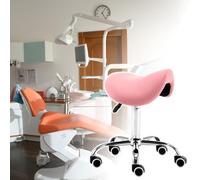 Ergonomic Saddle Chair with Wheels for Dental Hygienist, Tattooist, Stylist & Esthetician - Adjustable Drafting Stool in Light Pink, Perfect for Salon & Office Use