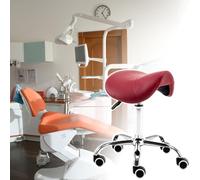 Ergonomic Saddle Chair with Wheels for Dental Hygienists, Tattooists, and Stylists - Adjustable Red Salon Stool, Professional Drafting Chair for Comfort and Mobility