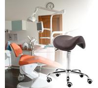 Ergonomic Saddle Chair with Wheels, Professional Dental Hygienist Stool, Adjustable Drafting Chair for Tattooist, Stylist, Esthetician - Brown Color