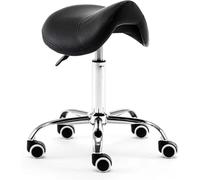 Ergonomic Saddle Stool -Leather Swivel Seat Rolling Chair with Wheels, Adjustable 48-60cm for Tattoo, Beauty, Lash, Massage, Dental Use