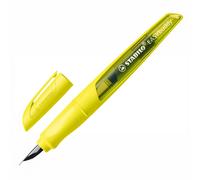 STABILO EASYbuddy NEON - Ergonomic School Fountain Pen - L-Nib - Left-Handed - Pack of 1 - Neon Yellow including Blue Ink Cartridge