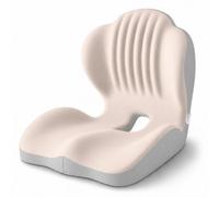 Ergonomic Seat Cushion, Integrated L-Shaped Lumbar Support，Grey Beige | High-Density Memory Foam, Slow Rebound, Breathable Cover, Coccyx Cut-Out, 44 x 40 x 37 cm, for Car, Office and Home