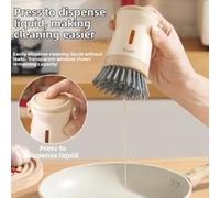 Ergonomic soap dispenser dish brush designed to reduce hand fatigue when cleaning pots pans and various kitchen surfaces (Green)