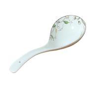 Ergonomic Soup Ladle Long Handle Deepened Ceramic Ladle Creative White with Printing, Kitchen Service Spoon High-Temperature Resistant Multifunctional for Stew