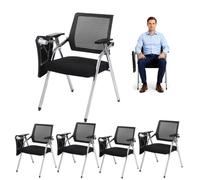 Ergonomic Student Chair with Attached Desk Foldable Mesh Office Chair with Lumbar Support 5 Pack Writing Tablet Arm Chairs for Classroom & Home Office