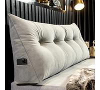 Ergonomic Triangular Headboard Wedge Bed Rest Reading Pillow Tufted Button Large Backrest Positioning Support Bolster Cushion Chenille Velvet Fabric (Color : Gray, Size : 120cm)