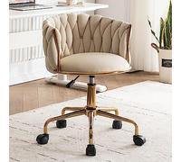 Ergonomic Velvet Office Chair Mid Back Adjustable Height 50cm Wider Seat Swivel Executive Desk Chair with Stylish Tufted Barrel Back for Comfort & Support