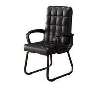 Ergonomic Wheelless Office Chair PU Leather Mid Back Desk Chair Sled Base Design for Reception Waiting Room & Meeting Room (Black) Comfort & Style
