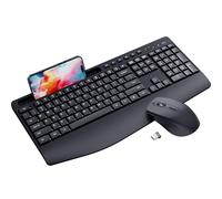 Ergonomic Wireless Keyboard and Mouse Combo,LIZRROT 2.4GHz Silent Full-Size Mouse and Keyboard,Wrist Rest,Phone Holder,Compatible with Windows, PCs, Laptops