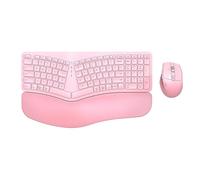 Ergonomic Wireless Keyboard Mouse Combo, EDJO Bluetooth/2.4G Dual Channel, Split Design, Soft Foam Palm Rest, 4 Level DPI Adjustable Wireless Mouse, Rechargeable, for Windows/Mac/Android(Pink)