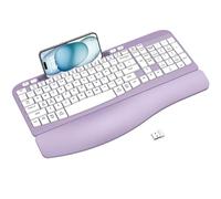 Ergonomic Wireless Keyboard with Cushioned Wrist Rest, Wave Keys, Phone Holder, Comfortable Natural Typing, 2.4GHz Full Size Cordless USB Computer Keyboard for Windows, Mac OS, Laptop, PC (Purple)