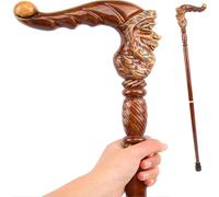 Ergonomic Wood Walking Stick, Foldable with Animal Carving Handle, Stable Rubber Tip, Handmade for Hiking and Traveling, Easy Transport
