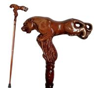 Ergonomic Wood Walking Stick, Foldable with Animal Carving Handle, Stable Rubber Tip, Handmade for Hiking and Traveling, Easy Transport